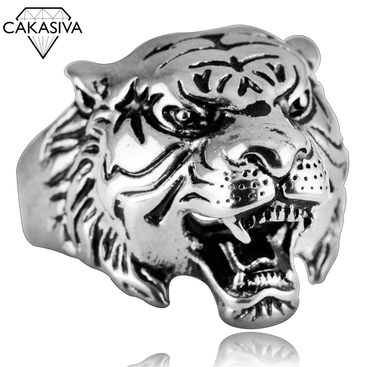 

Unique Silver Color Domineering Titanium Steel Three-dimensional Effect Tiger Head Men's Ring Gift Hip Hop Jewelry for Party