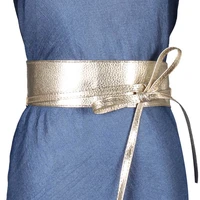 sweet women dress accessories solid color bow wide belt tie wrap around obi waist band
