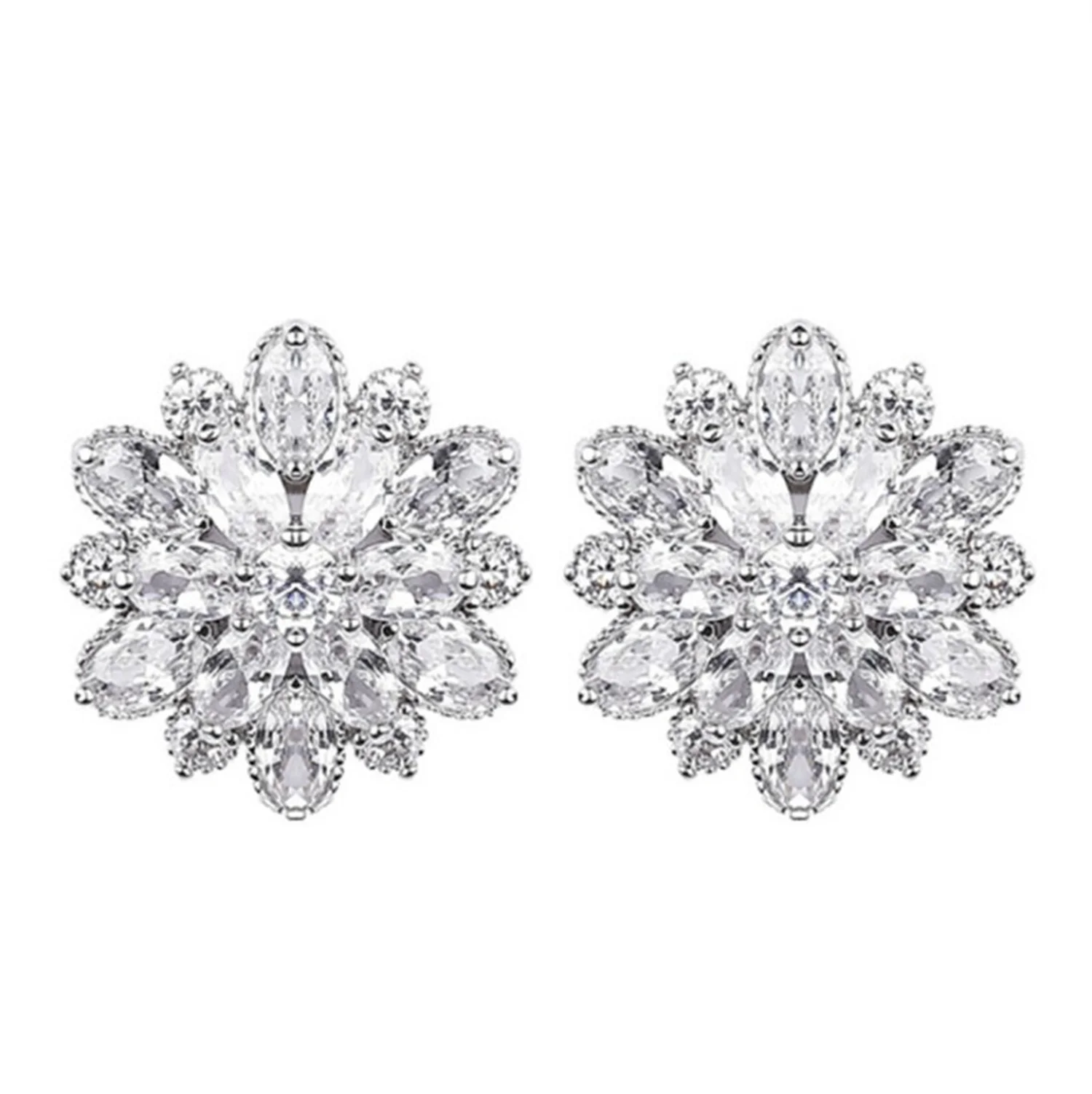 

High Quality Super Shiny Zircon Flower 925 Sterling Silver Earring Luxury Crystal Snowflake Stud Earrings for Women Jewelry Gift
