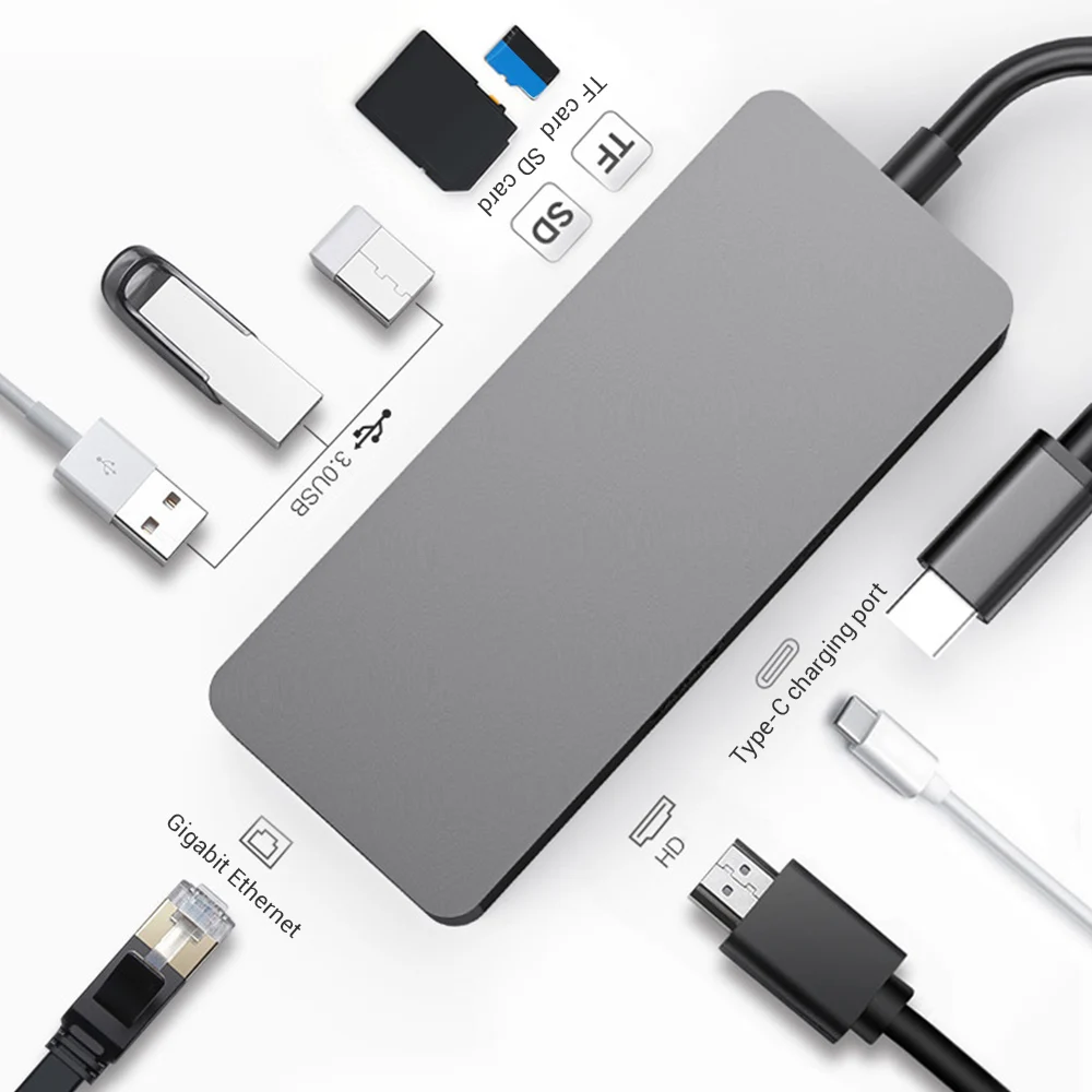 

USB-хаб 8 в 1, USB C на USB 3,0, RJ45, SD/TF, PD