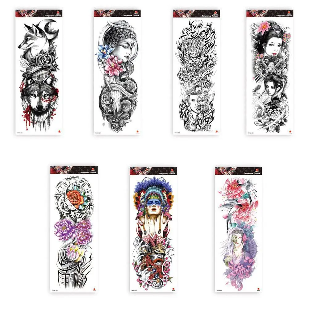 

1PC New Sleeve Tattoo Flower Waterproof Temporary Tatto Sticker Wolf King Body Art Full Fake Tatoo For Women Men