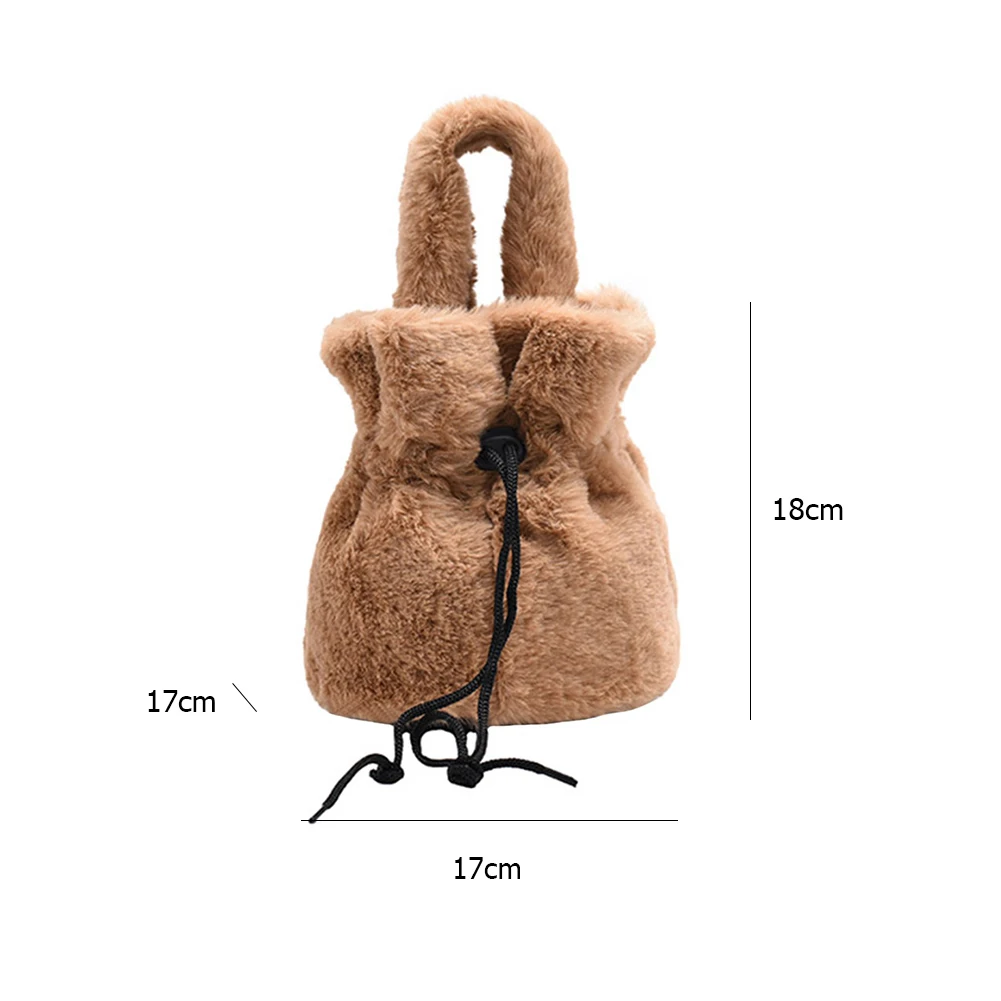 

Fashion Women Drawstring Messenger Bag Plush Solid Color Top-handle Tote Female Casual Commuter Shoulder Bags Crossbody Handbag