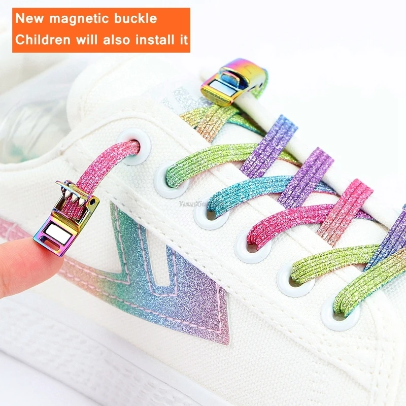 

New Rainbow Magnetic Lock Shoelaces Elastic No tie Shoe laces Sneakers Shoelace Kids Adult Lazy Laces One Size Fits All Shoes