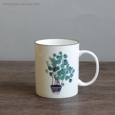 

Ceramic Mug Green Plant Mug INS Simple Nordic Small Fresh Couple Cup Milk Cup Literary Water Cup