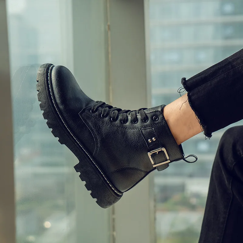 

High Quality Leather Autumn Winter Men Boots Warm Plush Snow Boots Outdoor Fur Motorcycle Boots Ankle Boots Men's Shoes Size 44