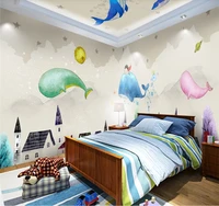 xuesu custom wallpaper cartoon cute whale castle theme space whole house background wall 8d wall covering