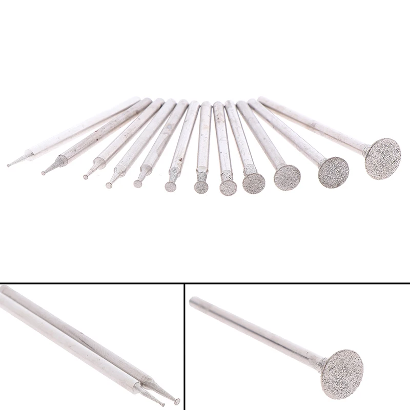12Pcs 2.3 Shank Diamond Grinding Burr Needle Point Engraving Carving Polishing Glass Jade Stone Drill Bit Rotary Tool | Инструменты