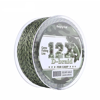 CamoGreen Angryfish леска для ловли карпа, 12 нитей, плетеная d-оплетка, 100 метров, камуфляжная плетеная леска из полиэтилена - Цвет: CamoGreen