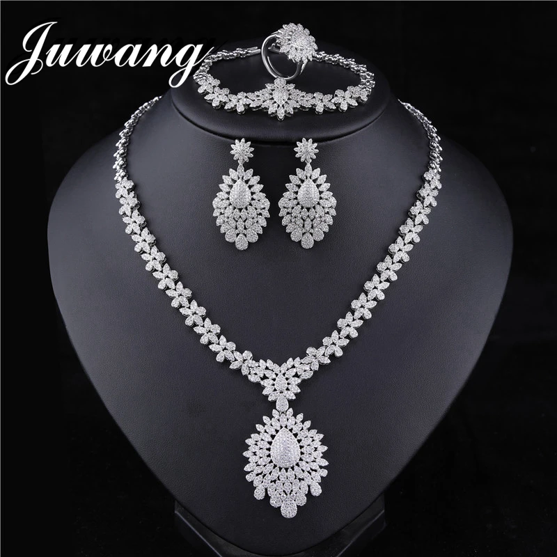 JUWANG 4 шт. Дубай африканские Ювелирные наборы свадебное ожерелье серьги браслет