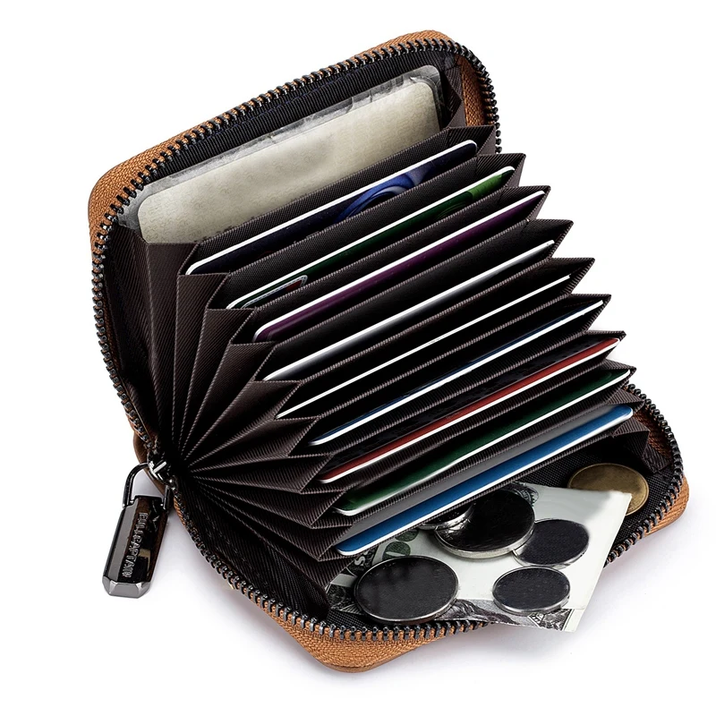 

BULLCAPTAIN Leather Men Wallet Card Pack Zipper Card Case Holder Credit Card Bag Short Coin Purse