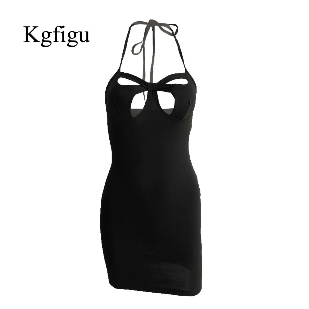 

KGFIGU Dresses For Women 2021 Summer New Arrivals Ladies Sleeveless Cutout Sexy Solid Color Mini Dress Elegant Nightclub Outfit