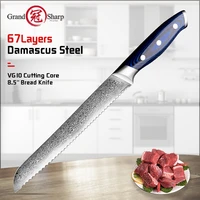 grandsharp 8 5 inch japanese kitchen bread knife damascus steel chef knives bread serrated knifes cheese cake tools g10 handle