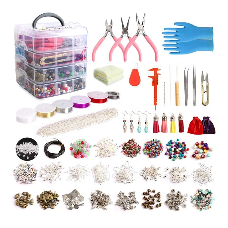 

1960Pcs Beaded Accessories Four-Layer Boxed Acrylic Beads Glass Beads DIY Bracelet Necklace Repairing Material