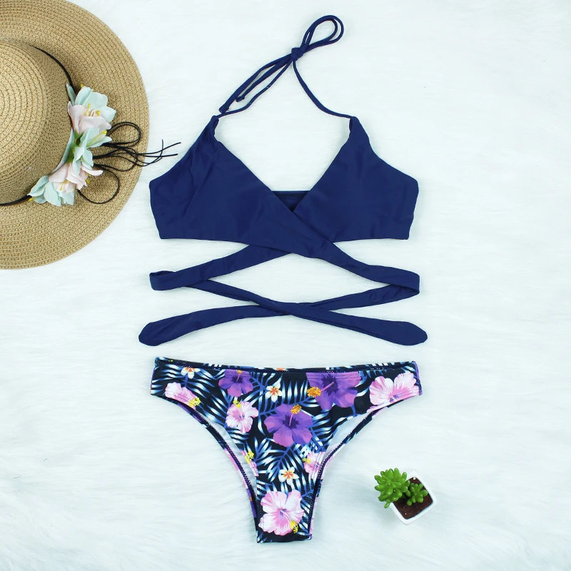 

Сексуальные бикини, купальник с лямкой на шее, женский летний бандажный купальник, комплект бикини из двух предметов, пляжная одежда, купаль...