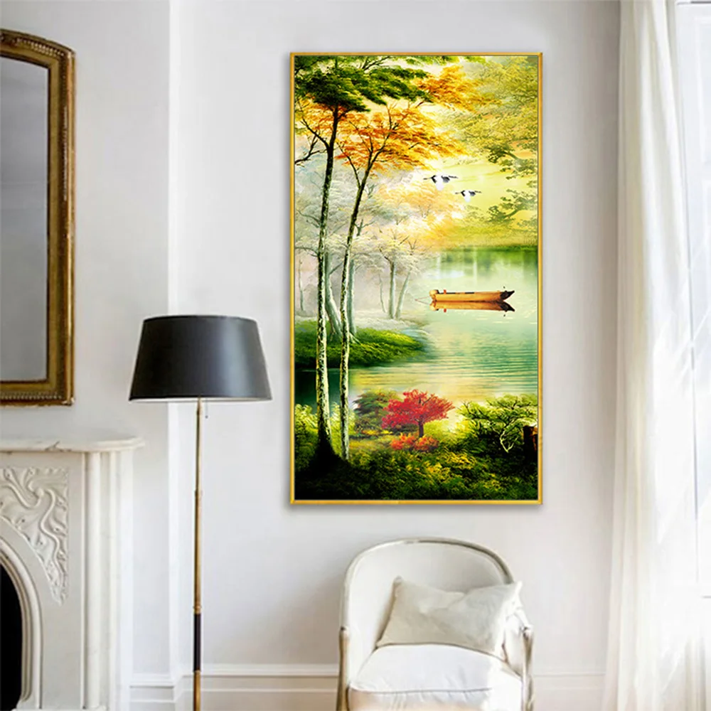 Пейзаж в европейском стиле с морским берегом и лодкой домашний декор настенный