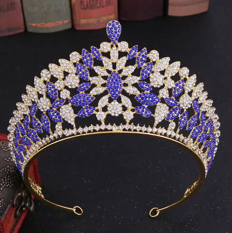 Gold Blue KMVEXO винтажные Роскошные Кристальные Тиары Корона со стразами для свадебная прическа аксессуар диадема головной убор модные украшения для волос - Окраска металла: Gold Blue