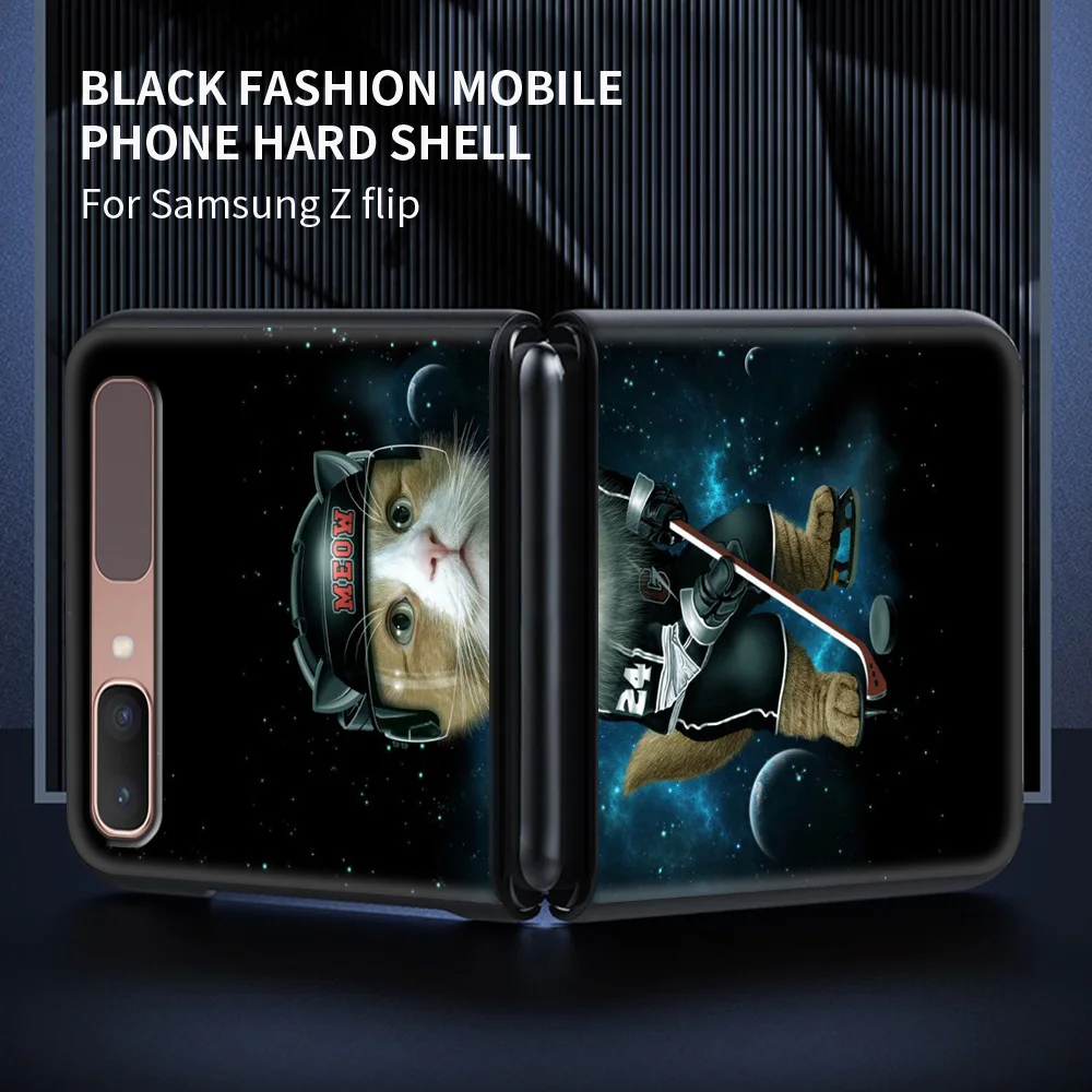 

Phone Cover For Samsung Galaxy Z Flip Case Slim Hard PC Phone Cases For Galaxy Z Flip 5G Luxury Shell Caroon Cat