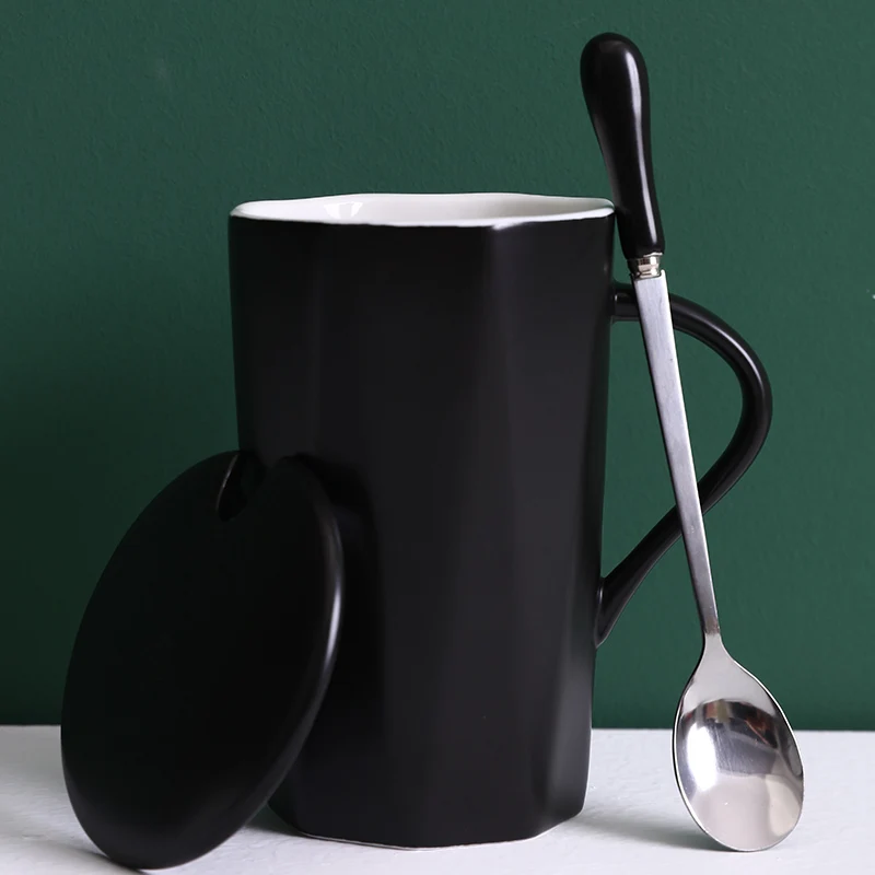 Керамическая креативная чашка с простой ручкой белая ложка крышкой Офисная