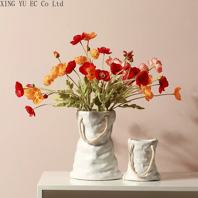 

Современная керамическая ваза в скандинавском стиле, белая сумочка из пеньковой веревки, аксессуары для цветочной композиции стола, аксессуары для украшения гостиной
