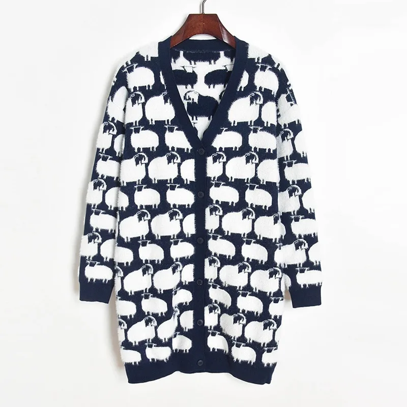 Искусственный норковый кардиган длинный женский Осень зима 2020 овчина жаккард
