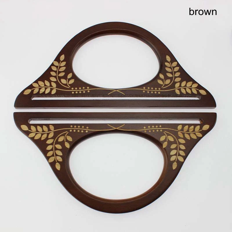 brown 5 пар = 10 штук, 4 цвета 24,5X11,8 см резные режущие узоры с деревянными ручками, вязаные женские сумочки с ручками - Цвет: brown