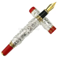 jinhao business silver red fountain pen double dragon playing pearl metal carving embossing heavy pen for writing gift pen