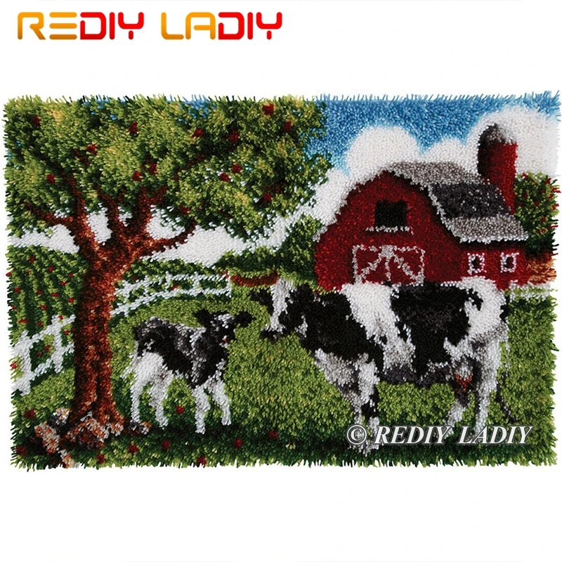 

Наборы крючков с защелкой Сделайте свой собственный ковер ферма корова пейзаж крючком подушка коврик Сделай Сам ковер акриловая пряжа печать холст хобби и ремесла