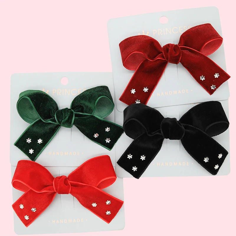 Осенняя и зимняя заколка для волос однотонные бархатные банты снежинка