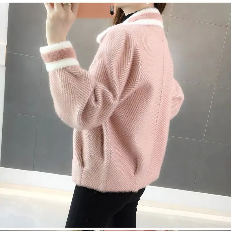 DISIMAN теплое пальто с имитацией норки nap Новый Кардиган Женский Плюс Размер