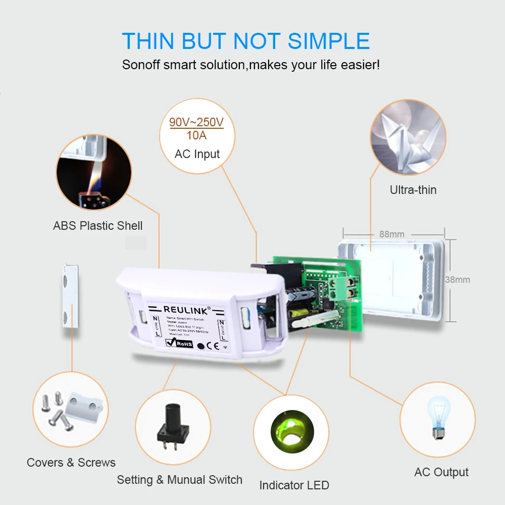 Смарт-переключатель REULINK Junior Basic WiFi беспроводной модуль автоматизации DIY пульт