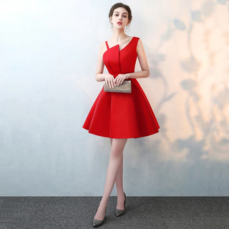 Дешевое красное атласное ТРАПЕЦИЕВИДНОЕ ПЛАТЬЕ Lamya с зубцами для выпускного