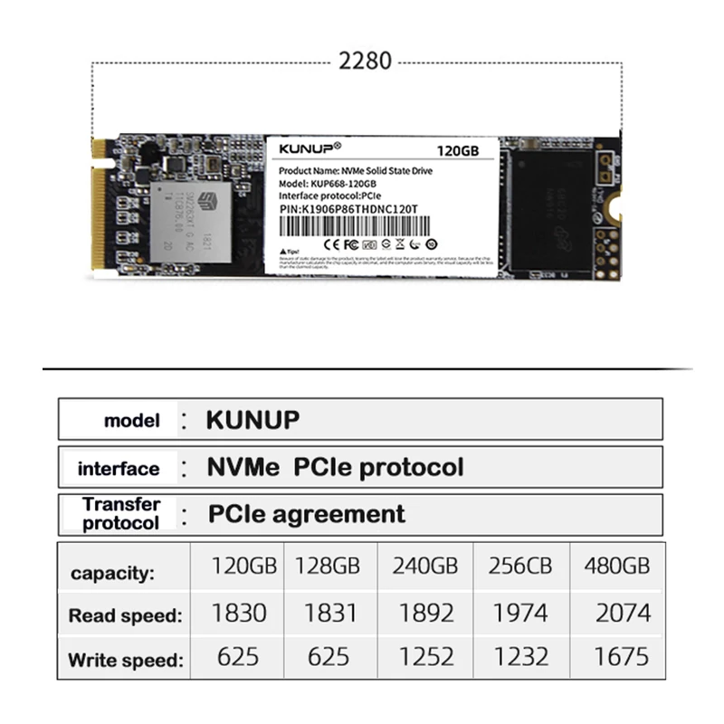 Твердотельный накопитель KUNUP M.2 ssd M2 128 Гб PCIe NVME 2280 внутренний жесткий диск hdd для