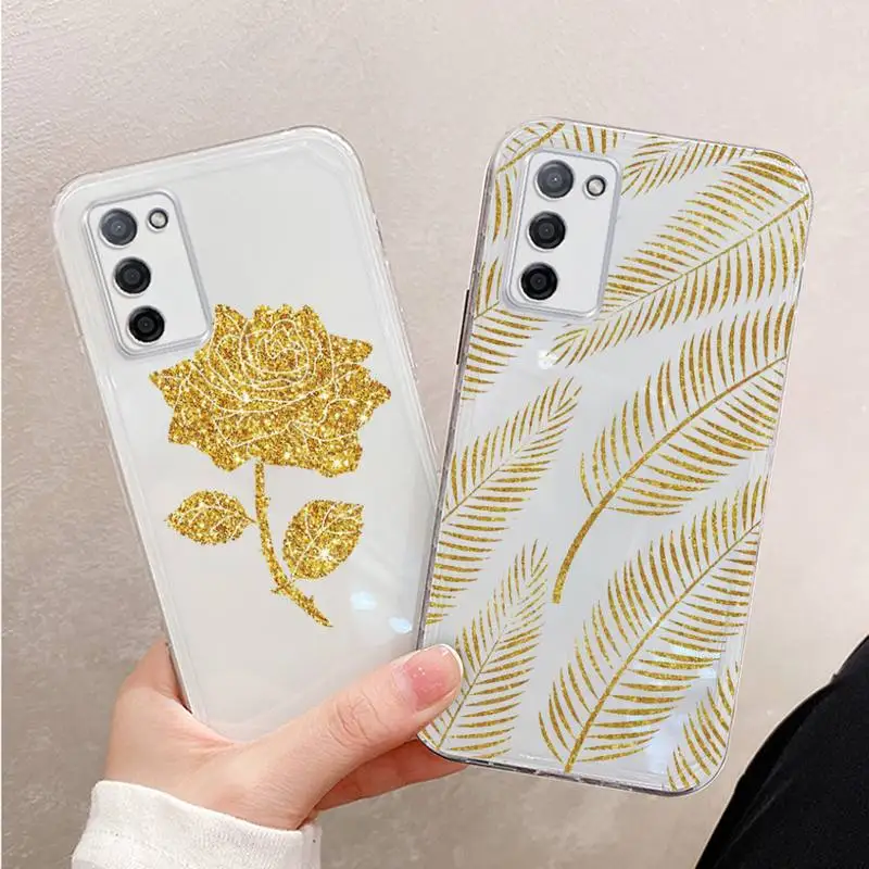 

Golden leaf flower love leopard print Phone Case Transparent For oppo R17 R15 R11 R9 F11 A32 A39 K7 K5 S X PRO PLUS moible bag