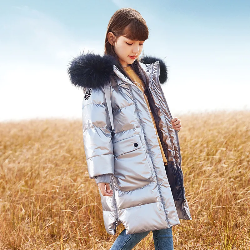 

Teens Winter Waterproof Warm Thick Down Jacket Girls X-long Fashion Snowsuit Children Hoodie Loose Cotton Coat Kids Tops 6-12 Y