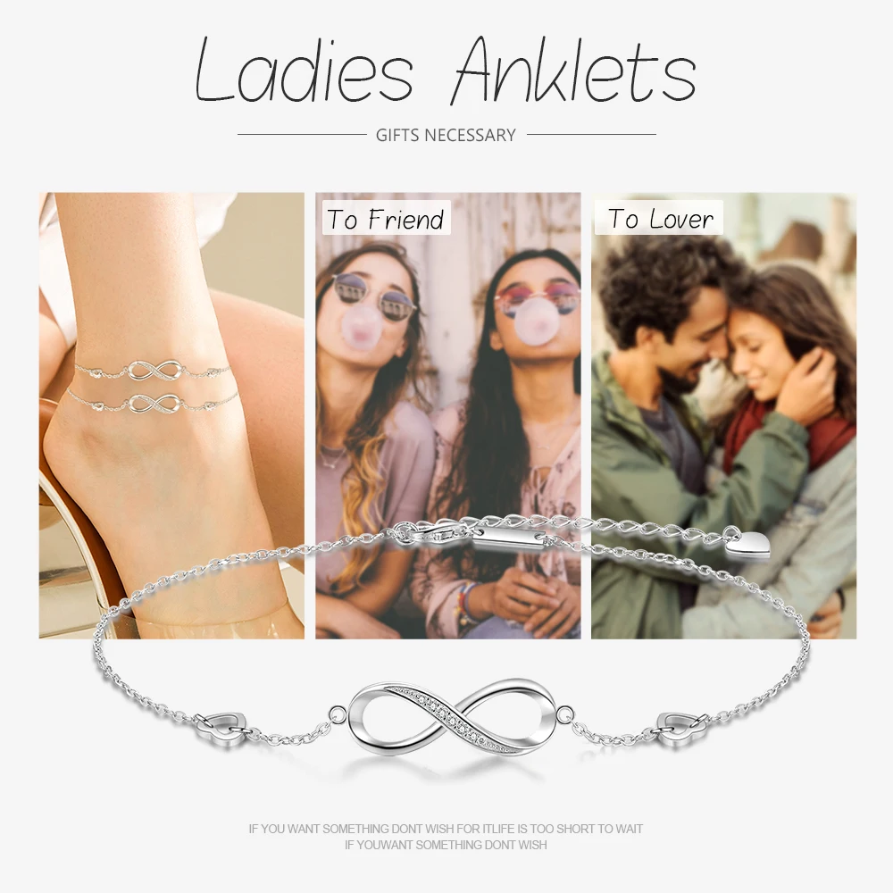 Классические серебристые браслеты на щиколотку для женщин с бесконечностью из кубического циркония на лодыжке босохождения ювелирные украшения (Lam Hub Fong).