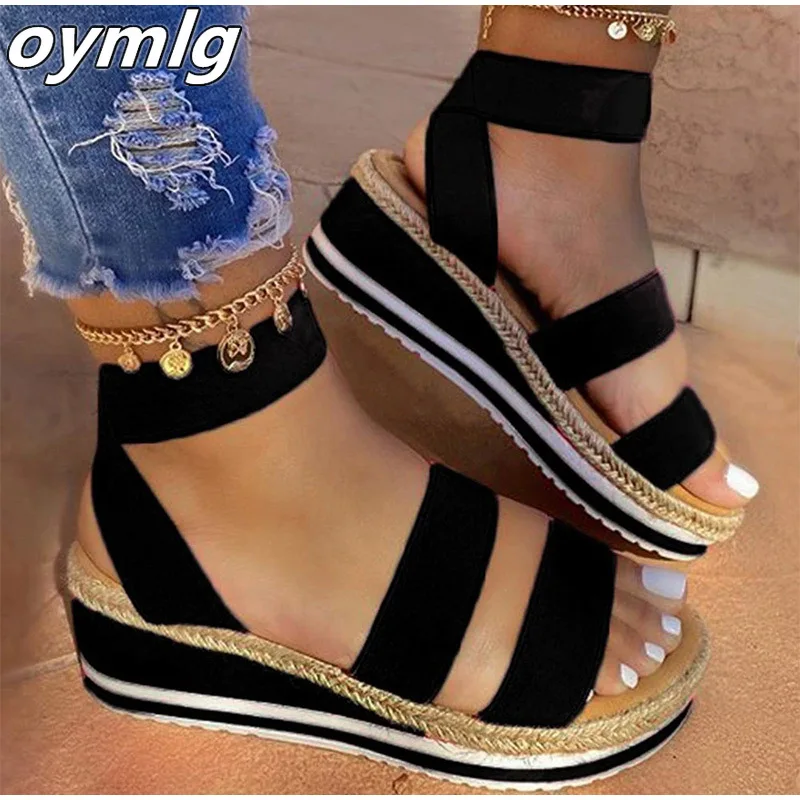 Летние босоножки женские туфли на танкетке платформе Дамская обувь из