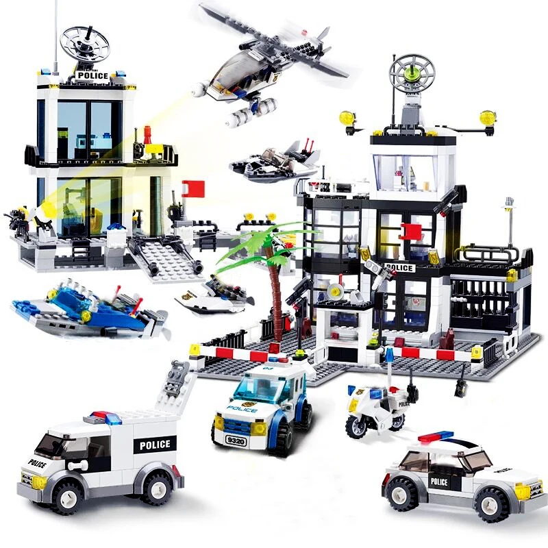 QWZ город полицейская станция SWAT строительные блоки автомобиля вертолета