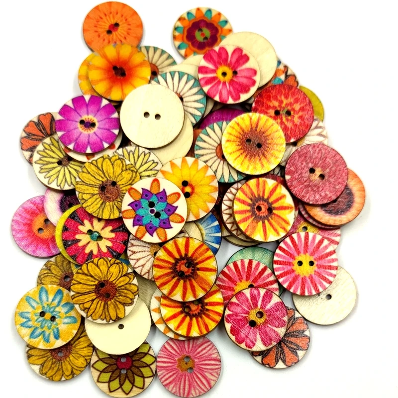 100 шт круглые с двумя дырками одежда Прошитые вручную С принтом в виде ромашек