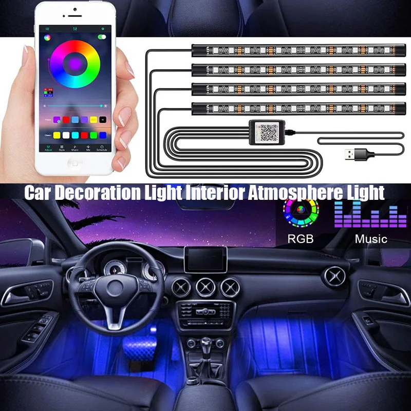 

Car Decoration Light Interior Atmosphere Light RGB LED Strip Light With USB Wireless Remote Music Control Multiple Modes