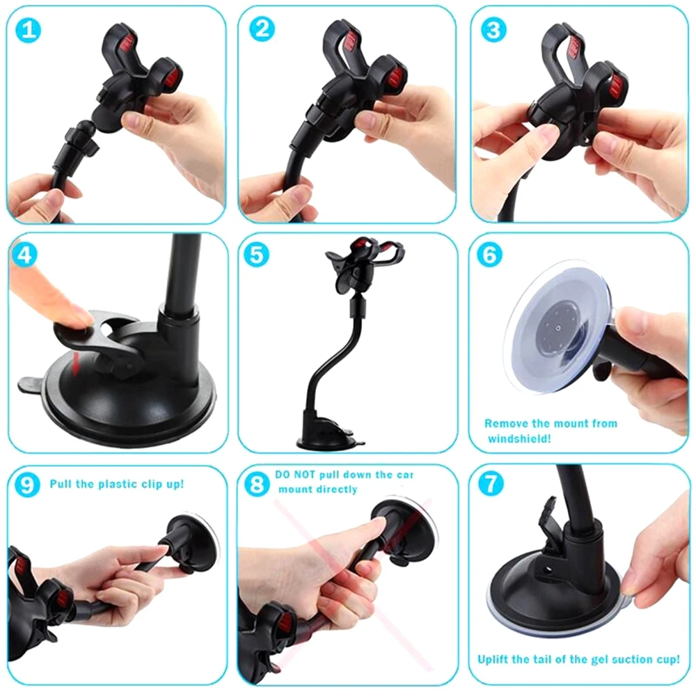 

Flexible Car Phone Holder 360 Degree Multi-Function GPS Clamp Stand Bracket Rotation Mount Windshield Mobile Phone Clip