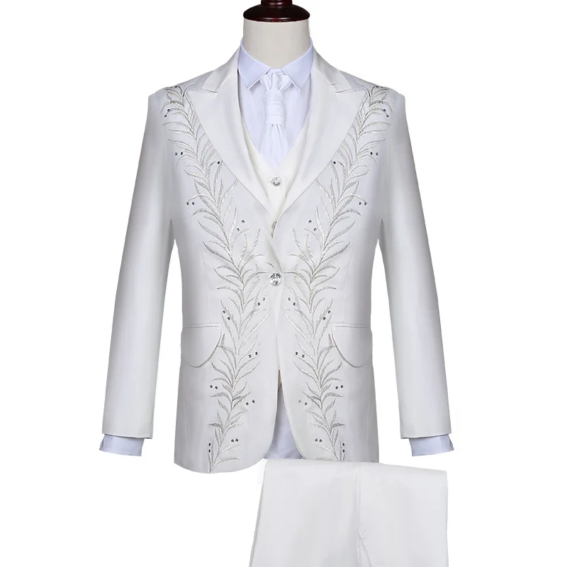 

Suit Coat Vest Pants 3 Pieces Set / Nice Men's Business Groom Wedding Embroidery Suits Blazers Jacket Trousers Waistcoat