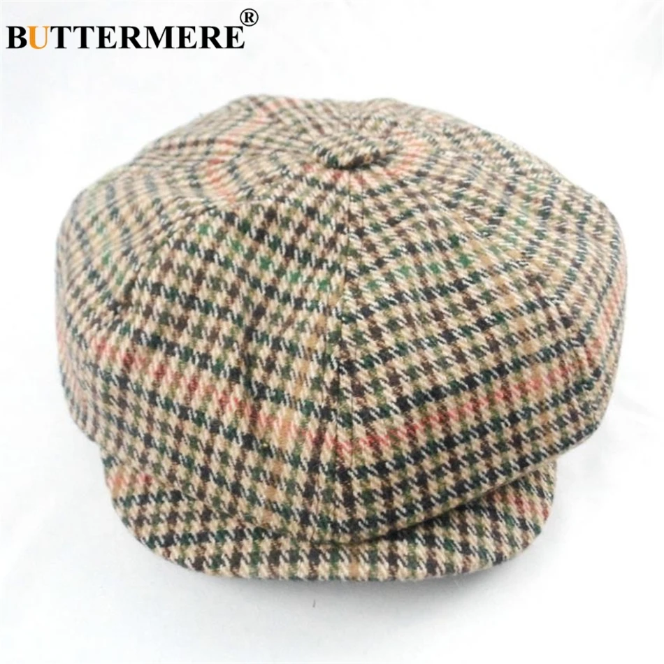 BUTTERMERE шапка Newsboy унисекс для мужчин и женщин, шерстяная восьмиугольная кепка, винтажная клетчатая кепка для мужчин и женщин, берет на осень и зиму, плоская кепка - Цвет: xiao qng