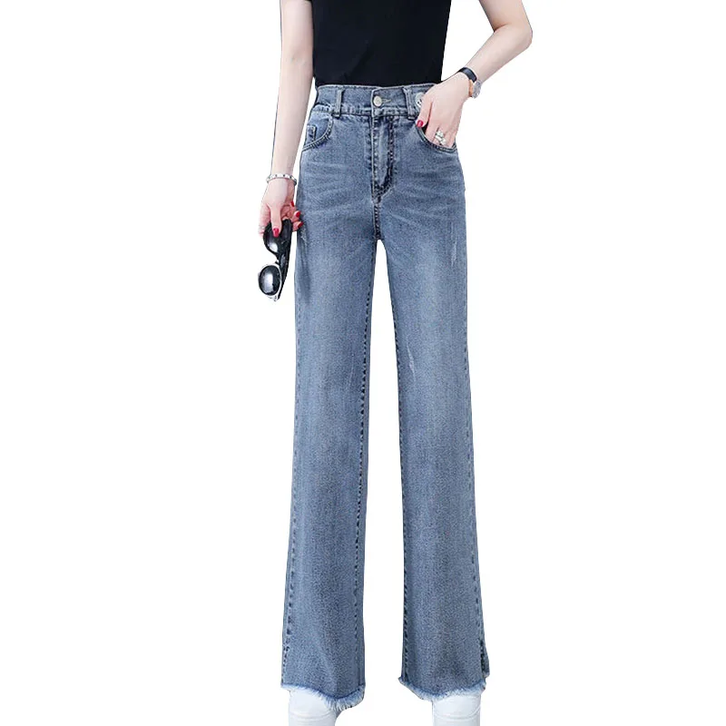 

Wide-leg Jeans Women Spring Summer 2022 New High-Waisted Loose Straight-leg Elegant Slender Lady Long Denim Pants Trend OK836