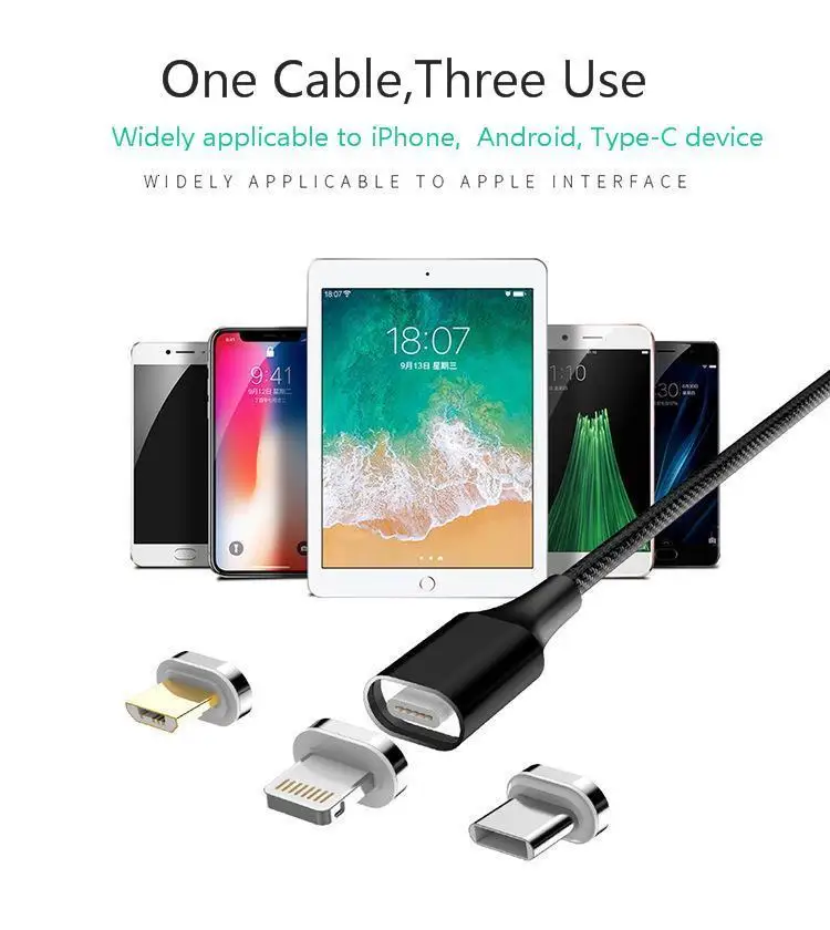 Магнитный Micro USB кабель Vogek 3A для iPhone, samsung, Android, адаптер для быстрой зарядки, кабель для телефона, магнитный кабель для зарядки и передачи данных, провод 1 м