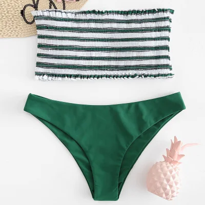 Купальник женский летний из двух предметов однотонный купальный костюм с