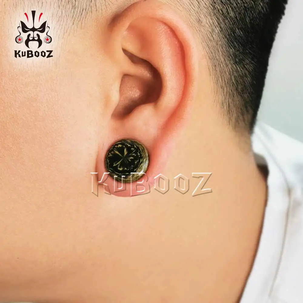 New Stripp Bamboo Yellow Clouds Resin Ear Plugs Piercing Expanders Stretchers Saddle Design Studs Body Jewelry Sale in Pair | Украшения и