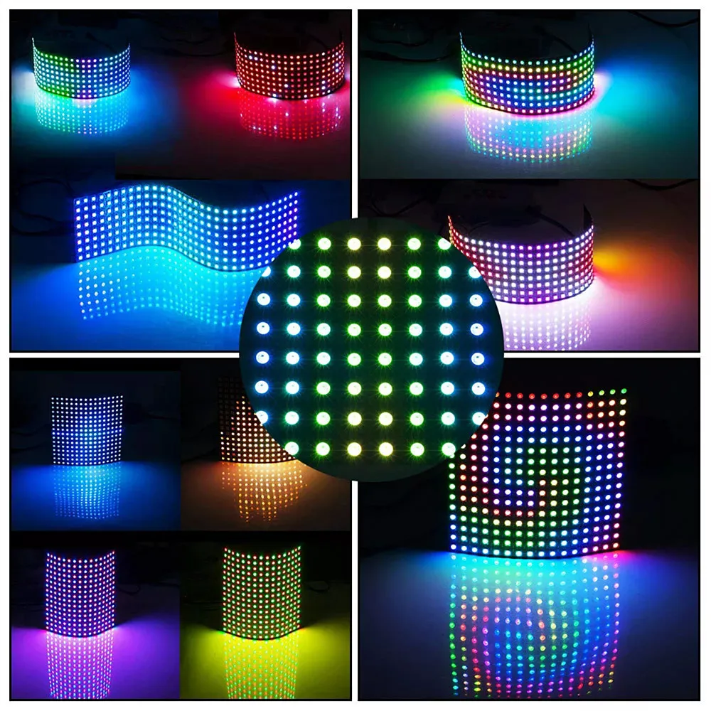 8*8 16*16 8*32 Pixels WS2812 Digital Flexible LED Programmed Panel Screen Individually Addressable Full Color Display Board DC5V | Лампы и