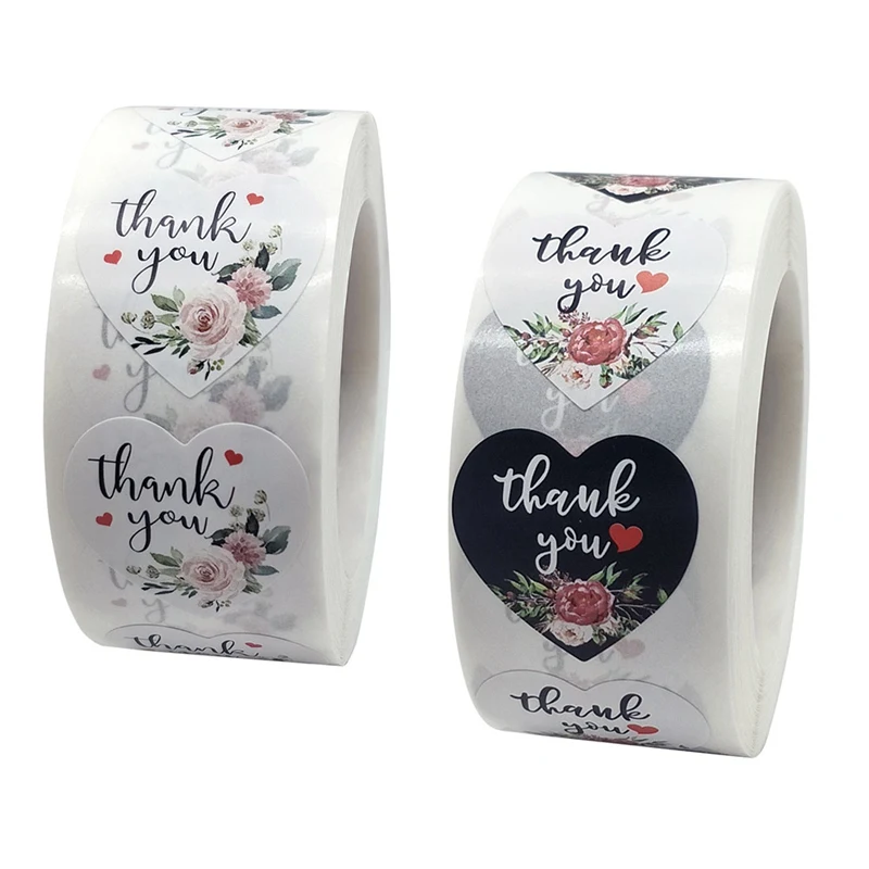 

For Business Package Envelope Stationery Sticker Thank You Stickers Seal Labels 500pcs/roll Heart Floral Cute Decorative Sticker