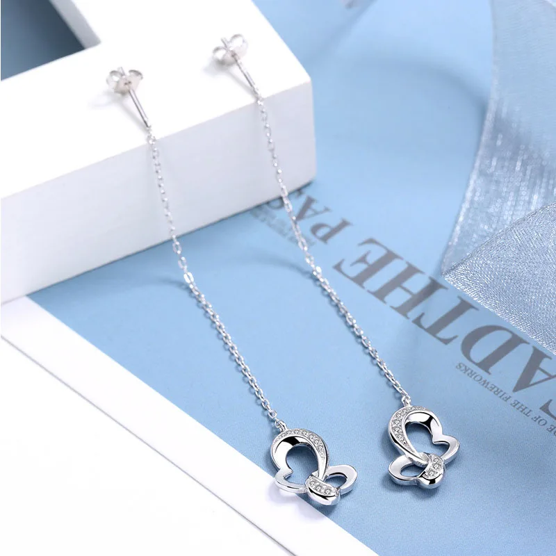 Женские серьги кисточки с сердечками из серебра 925 пробы|Серьги-гвоздики| |