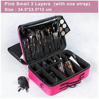 Rose red S 3 Layers Брендовый женский высококачественный профессиональный органайзер для макияжа Bolso Mujer, косметичка, большая емкость, чехол для хранения, многослойный Чехол для костюма - Цвет: Rose red S 3 Layers